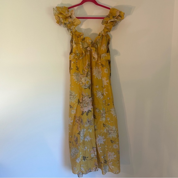 H&M Flutter Sleeve Maxi Dress Yellow Floral Size Small - Picture 2 of 10